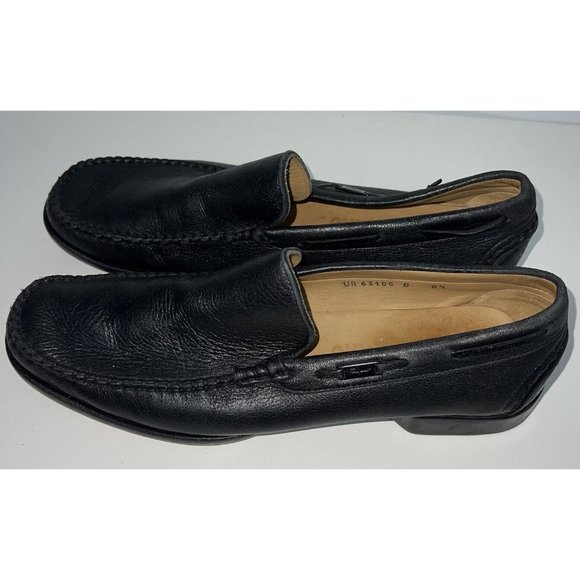 Salvatore Ferragamo Mens Black Leather Loafers Slip OnShoes Size 8.5 Italy